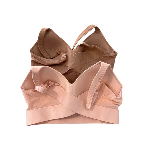 Rhonda Shear 2 Pack Molded Cup Bra with Wrap Back Size Large Pink Beige 611.6 - Picture 3 of 9